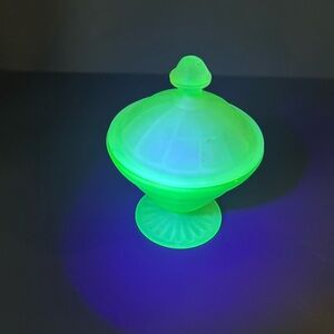 Uranium Glass Covered Compote - Light green satin color